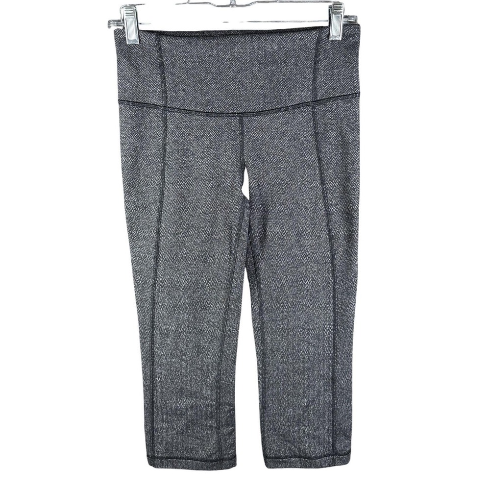 Lululemon Leggings Women 6 Gray Herringbone Crop‎ High Rise Athletic